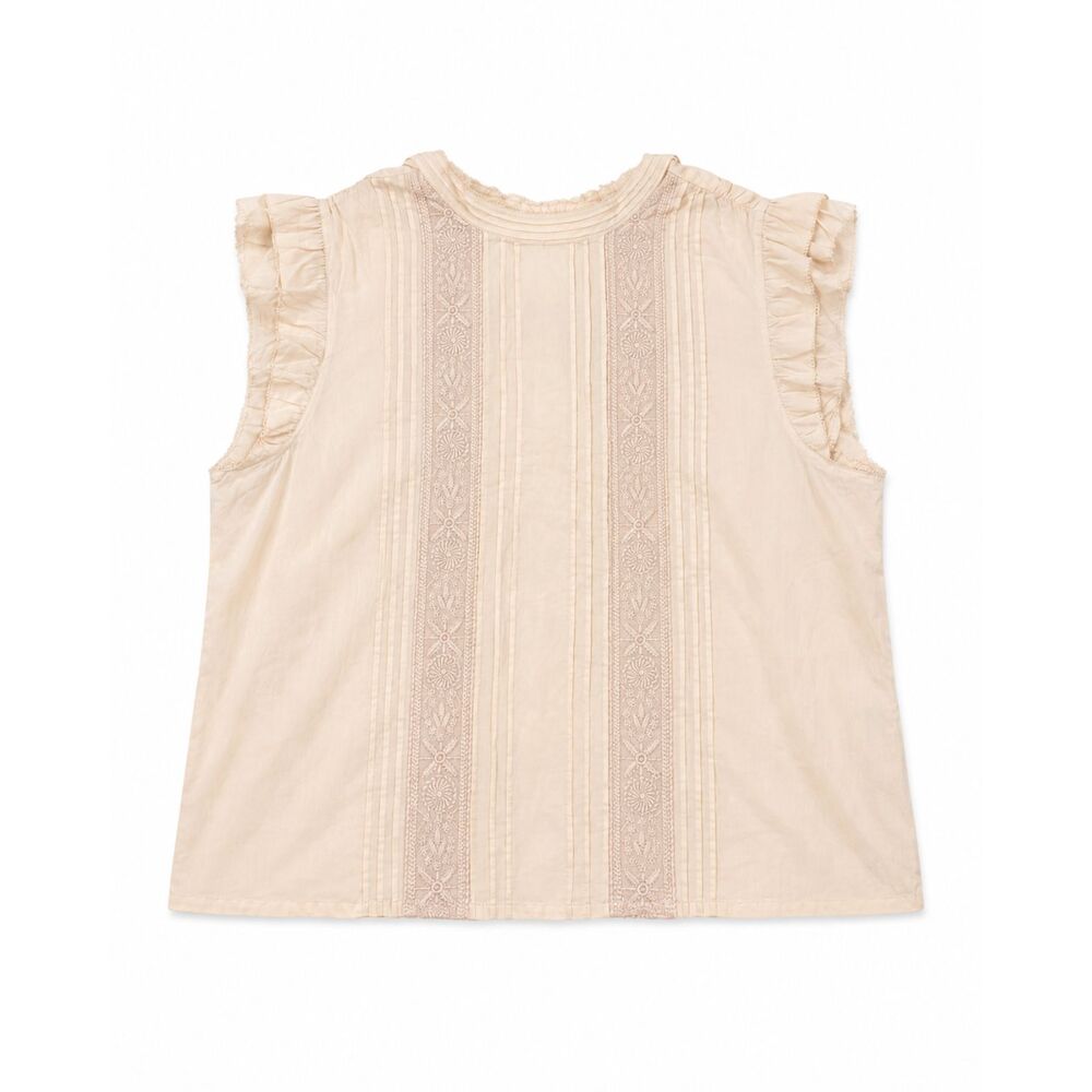 Cleobella Embroidered Ruffle Sleeve Pintuck Blouse Cream Blush Size Large